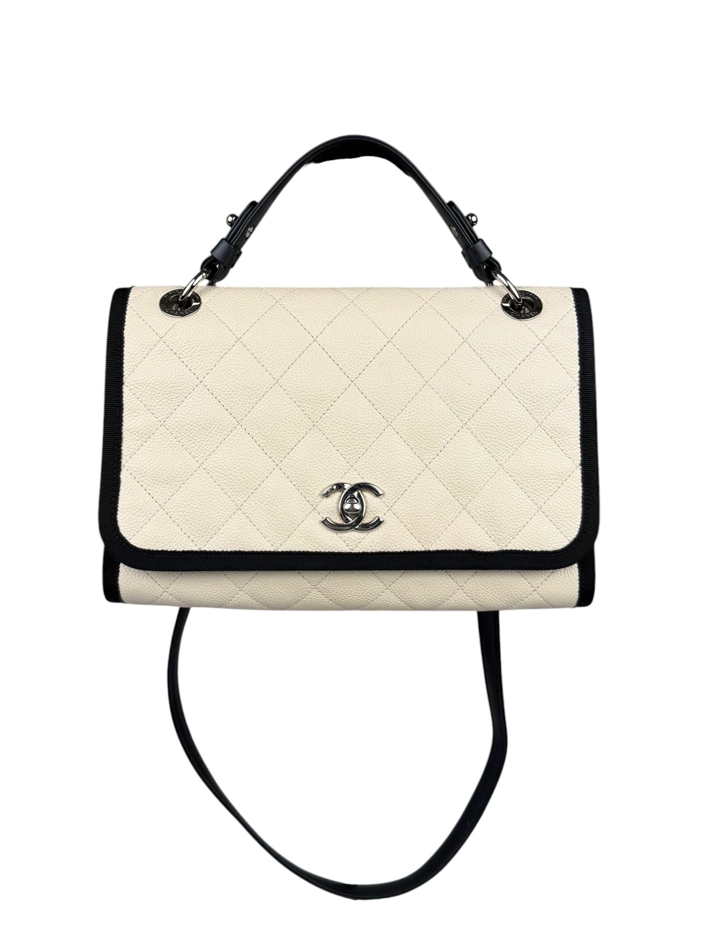 Chanel White Caviar Quilted Top Handle Flap Bag 2018