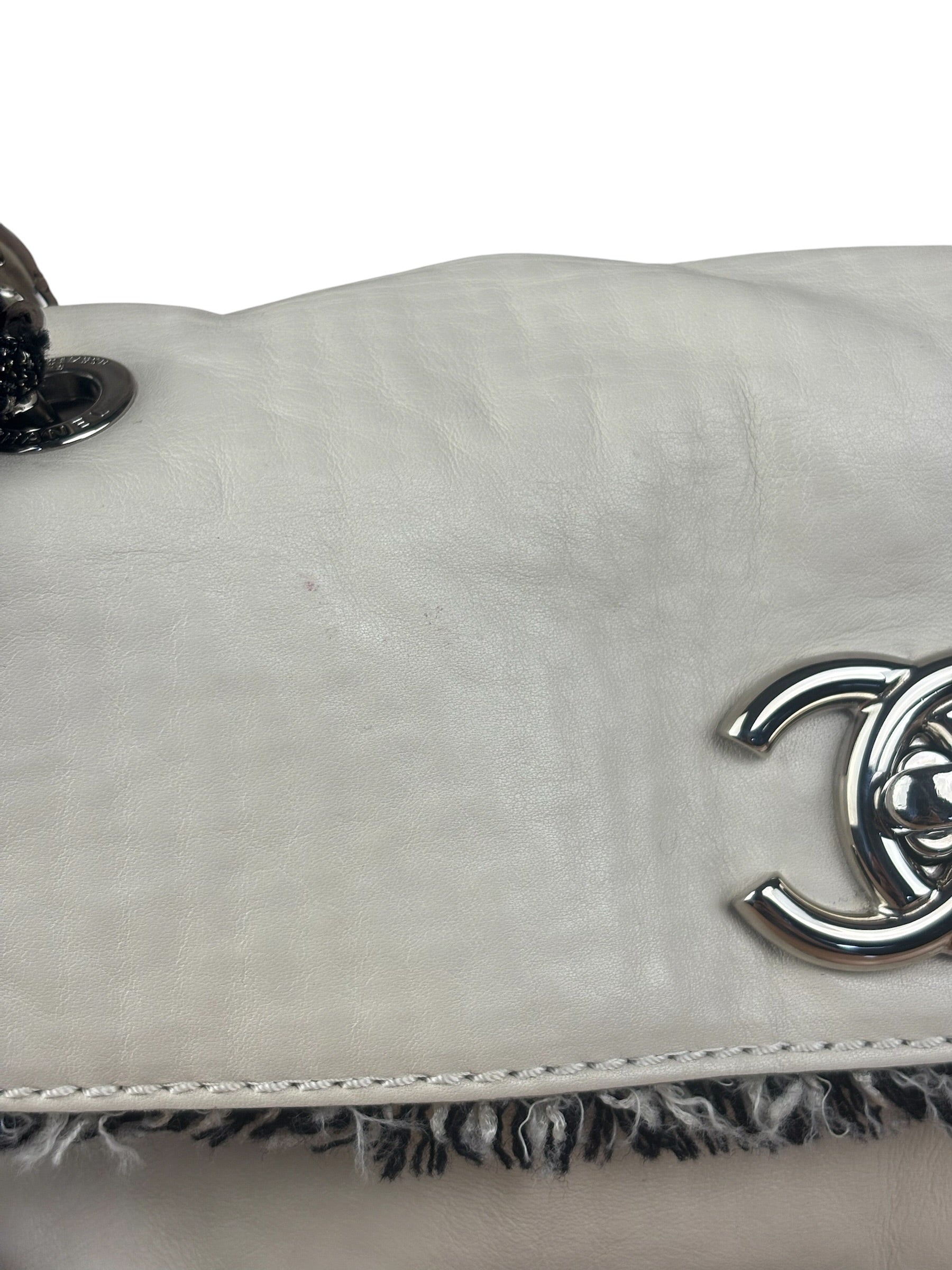 Chanel White Leather Mini Flap Shoulder Bag 1992
