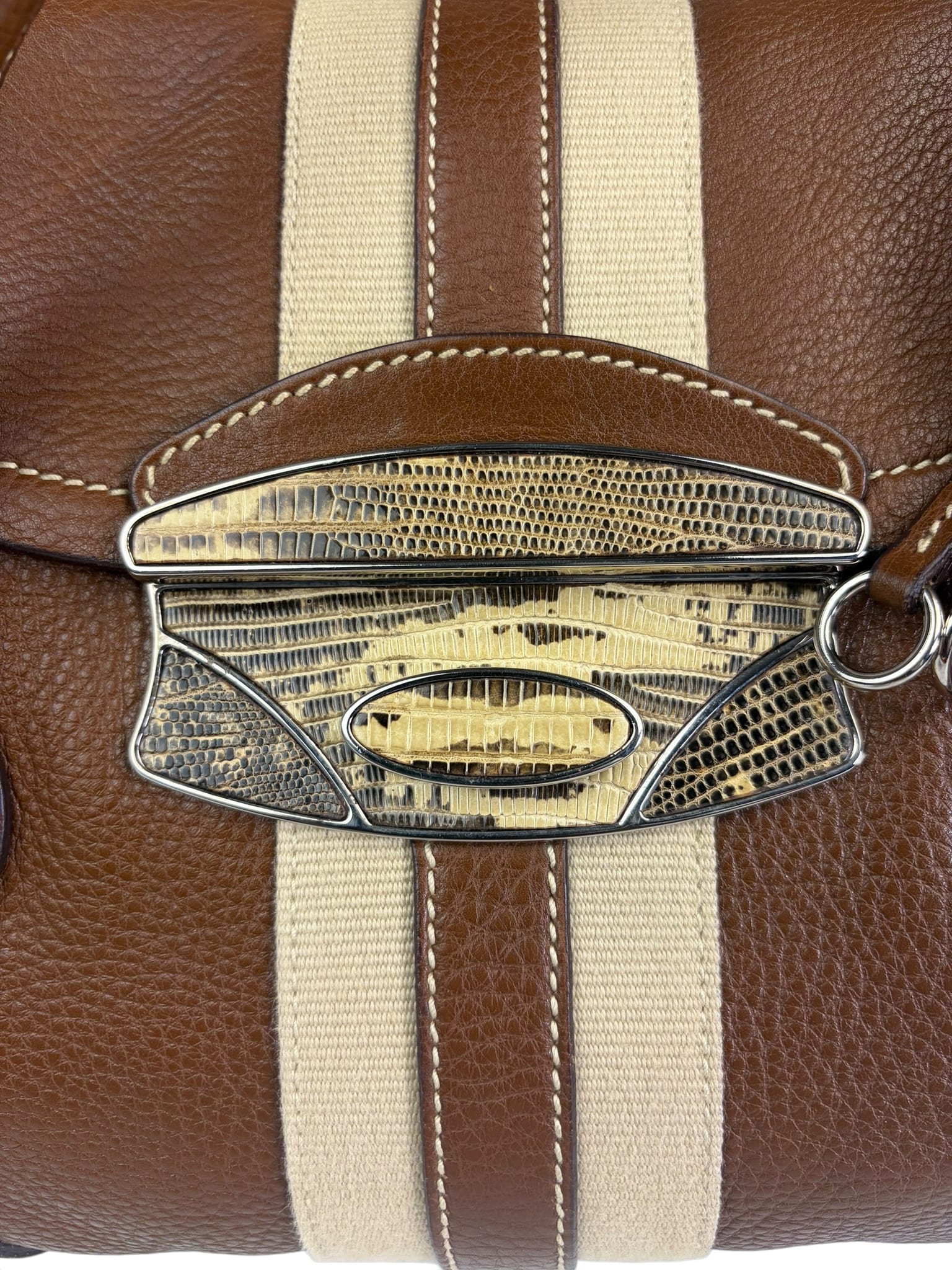 Prada Lizard Pushlock Flap Brown Vitello Daino Shoulder Bag