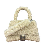 Balenciaga Furry Hourglass 2Way Handbag Beige