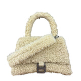 Balenciaga Furry Hourglass 2Way Handbag Beige