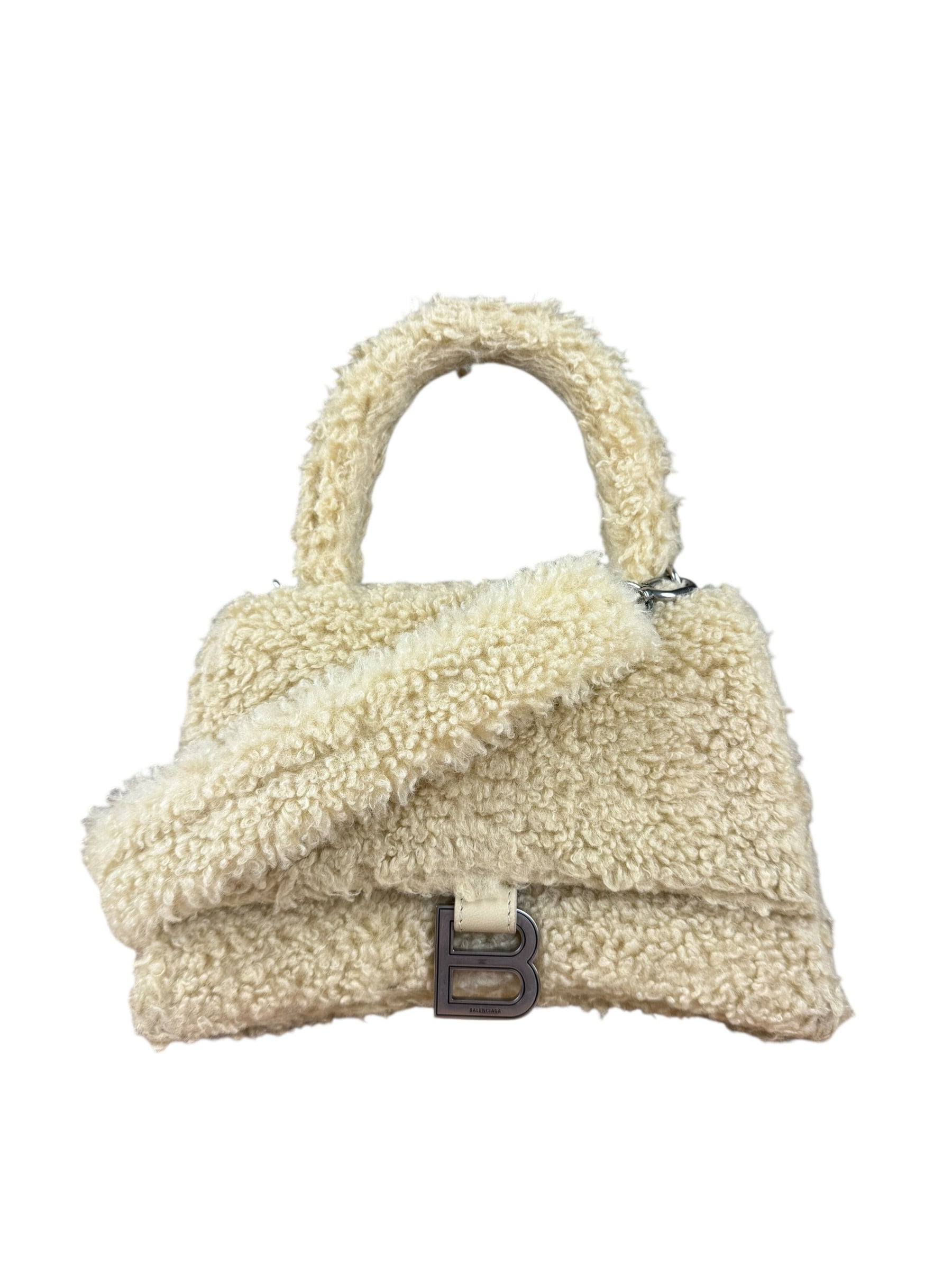 Balenciaga Furry Hourglass 2Way Handbag Beige