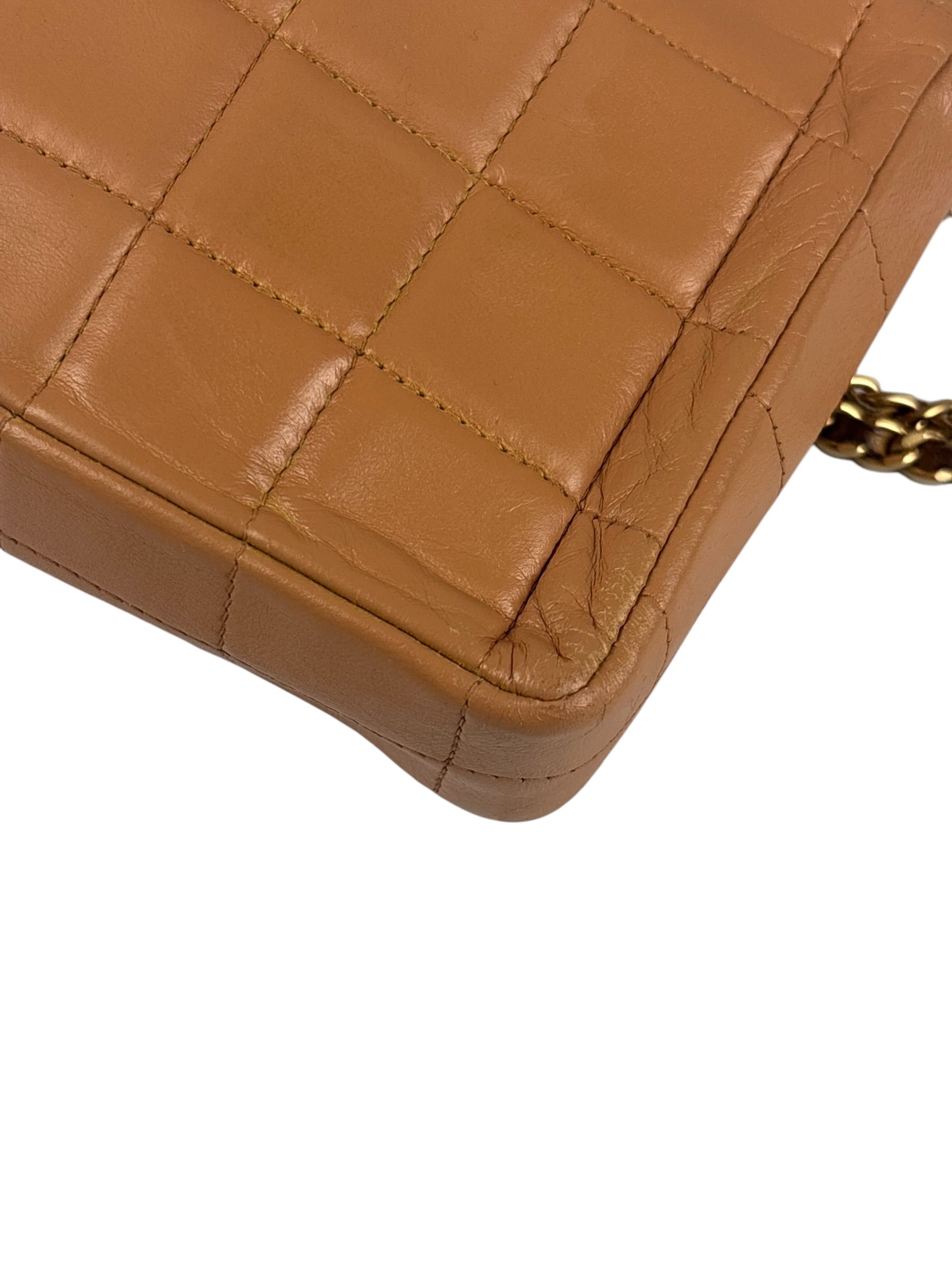 Chanel Vintage Beige Leather  Chocolate Bar East- 1987