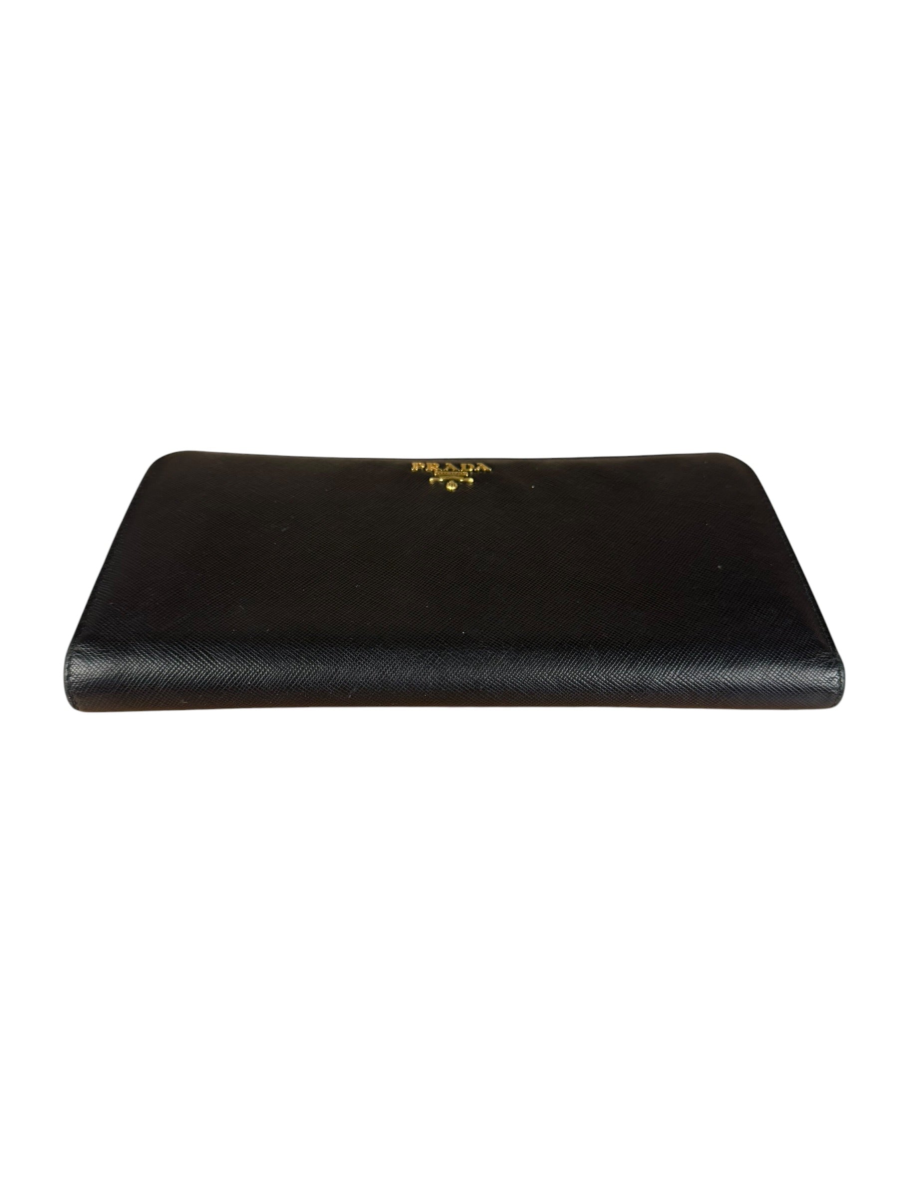 Prada Saffiano Leather Snap Long Wallet Black