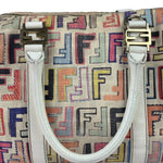 Fendi Beige Leather Multicolor Zucca Forever Boston Bag