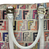 Fendi Beige Leather Multicolor Zucca Forever Boston Bag