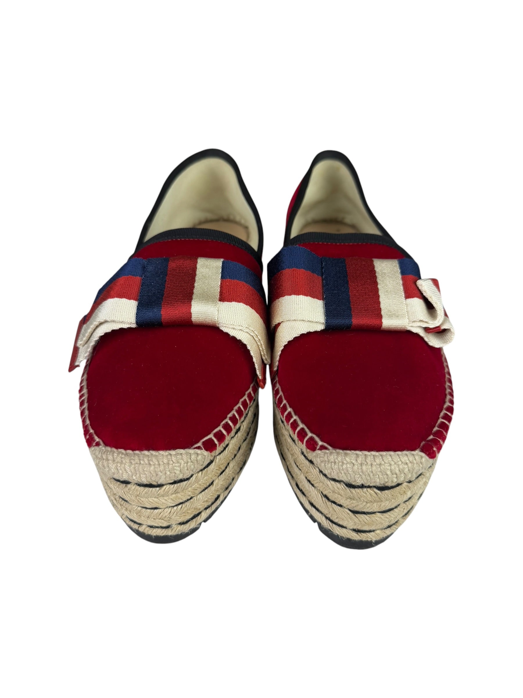 Gucci Red Velvet Pilar Platform Espadrilles