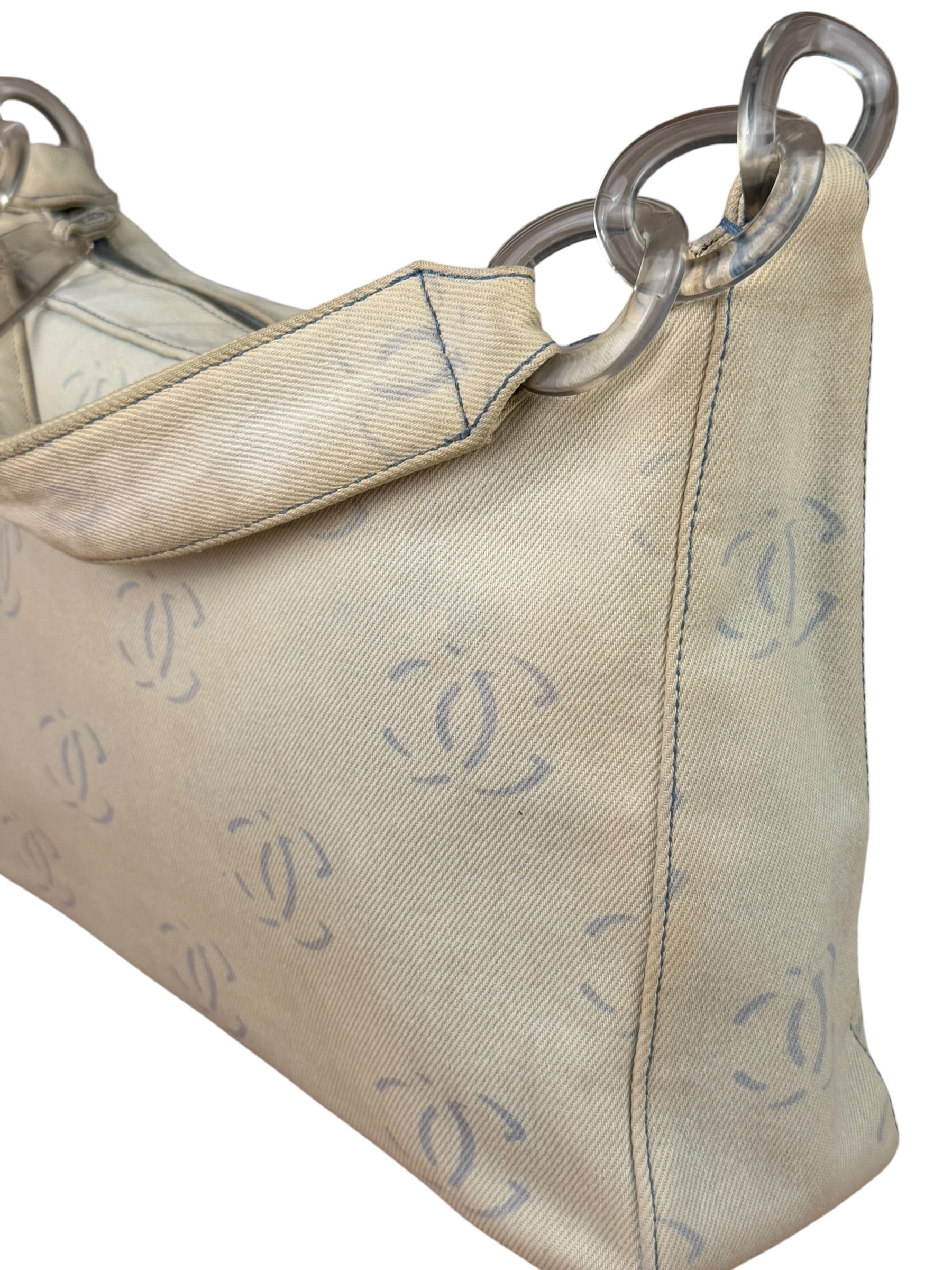 Chanel Light Washed Denim CC Canvas Logo Shoulder Bag 2002