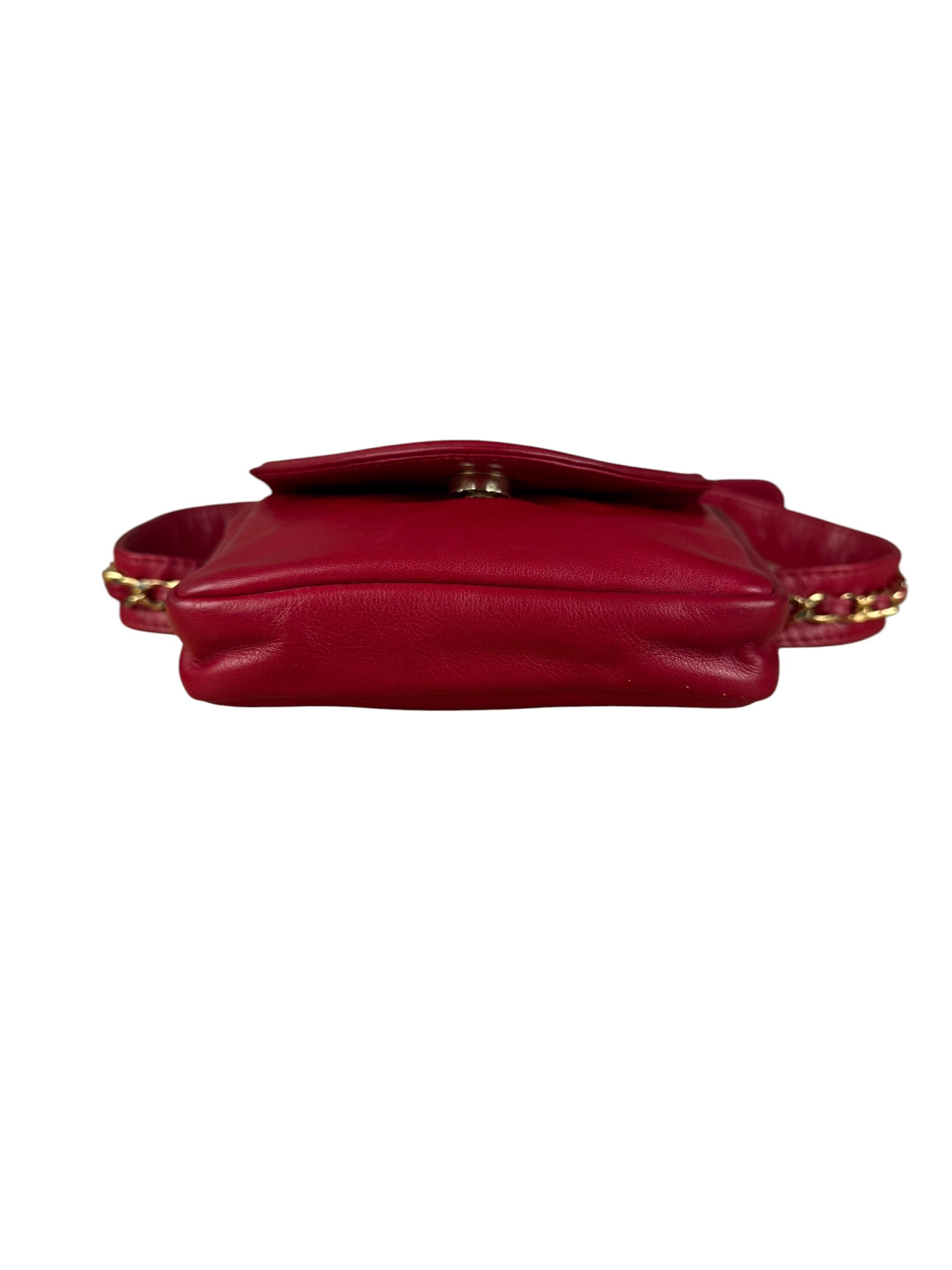 Chanel Vintage Red CC Leather Chain Belt Bag 90s