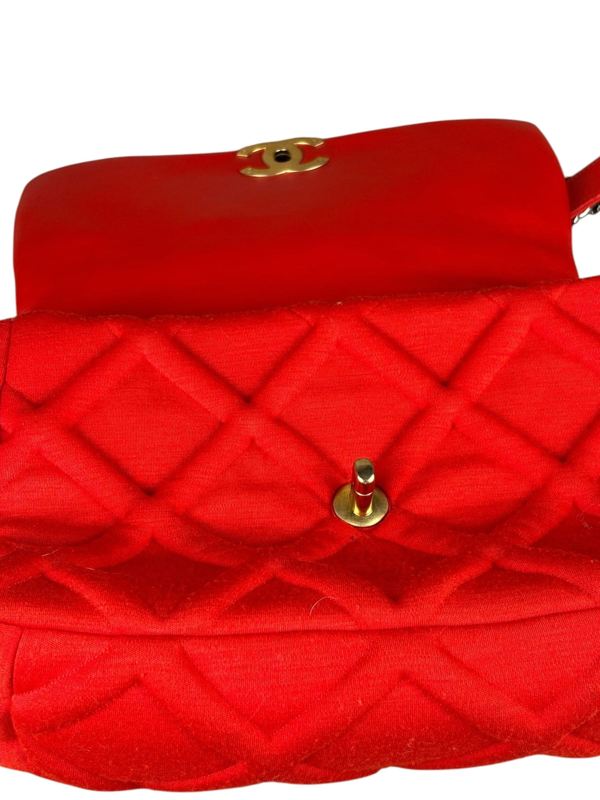 Chanel Red Quilted Leather Trim Jersey 19 Flap Bag 2019