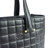Chanel Vintage Black Leather Chocolate Bar Tote Bag 1992