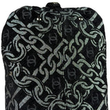 Chanel Black CC Jacquard Chain Silver Metallic Bowler Handbag 2005