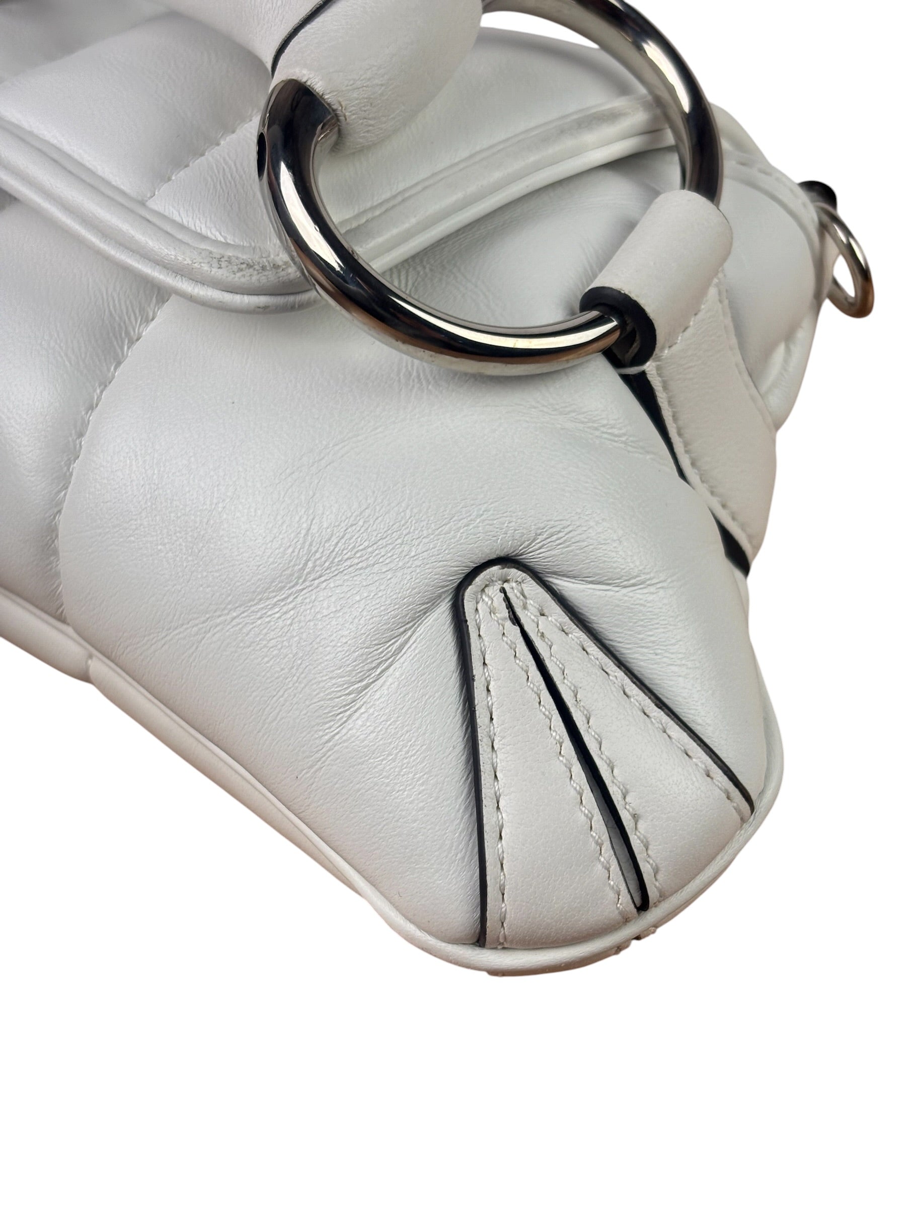 Gucci White Leather Horsebit Shoulder Bag