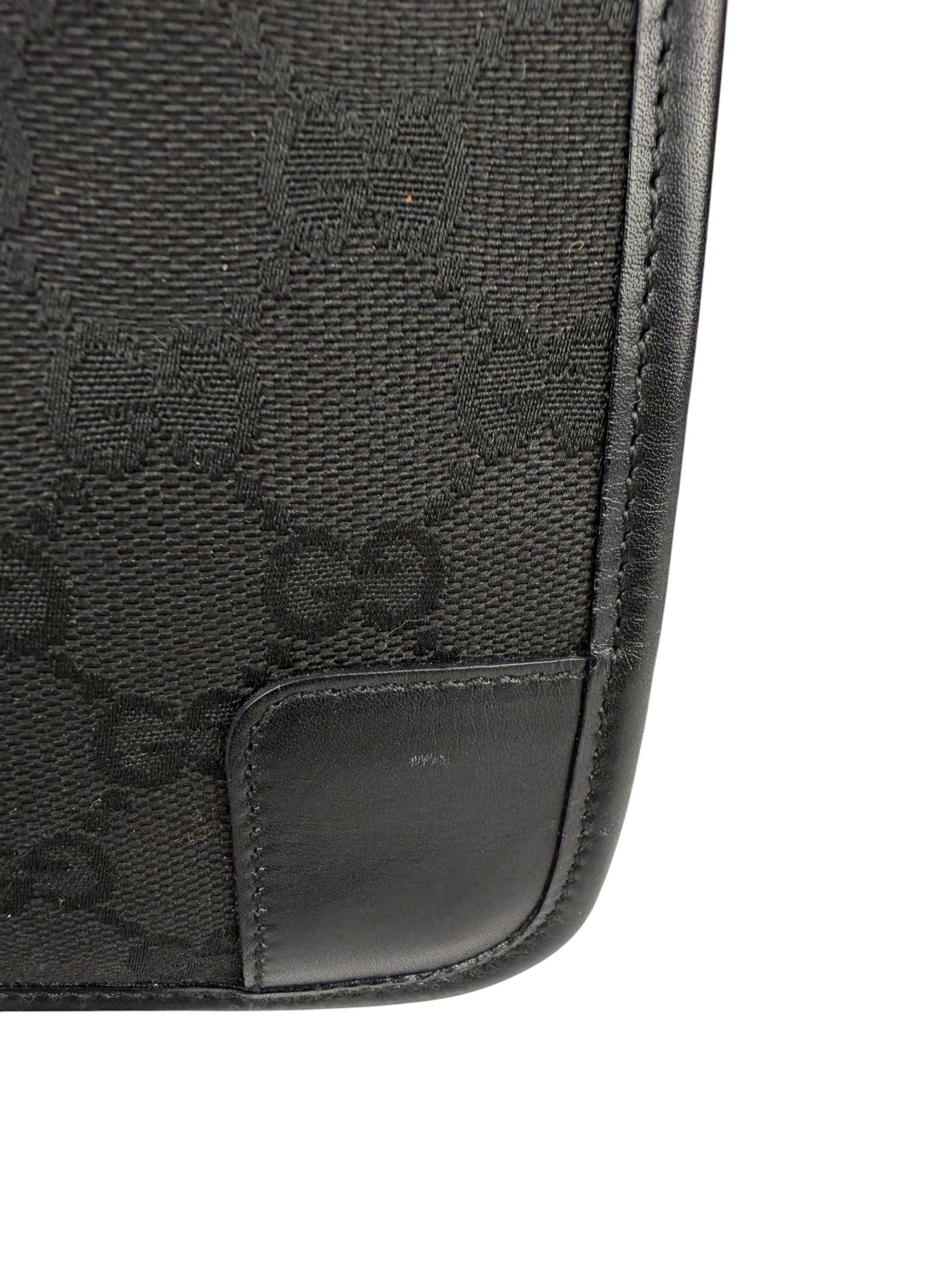 Gucci Black Canvas Leather Trim Shoulder Bag