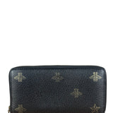 Gucci Black Leather Bee Long Zip Wallet