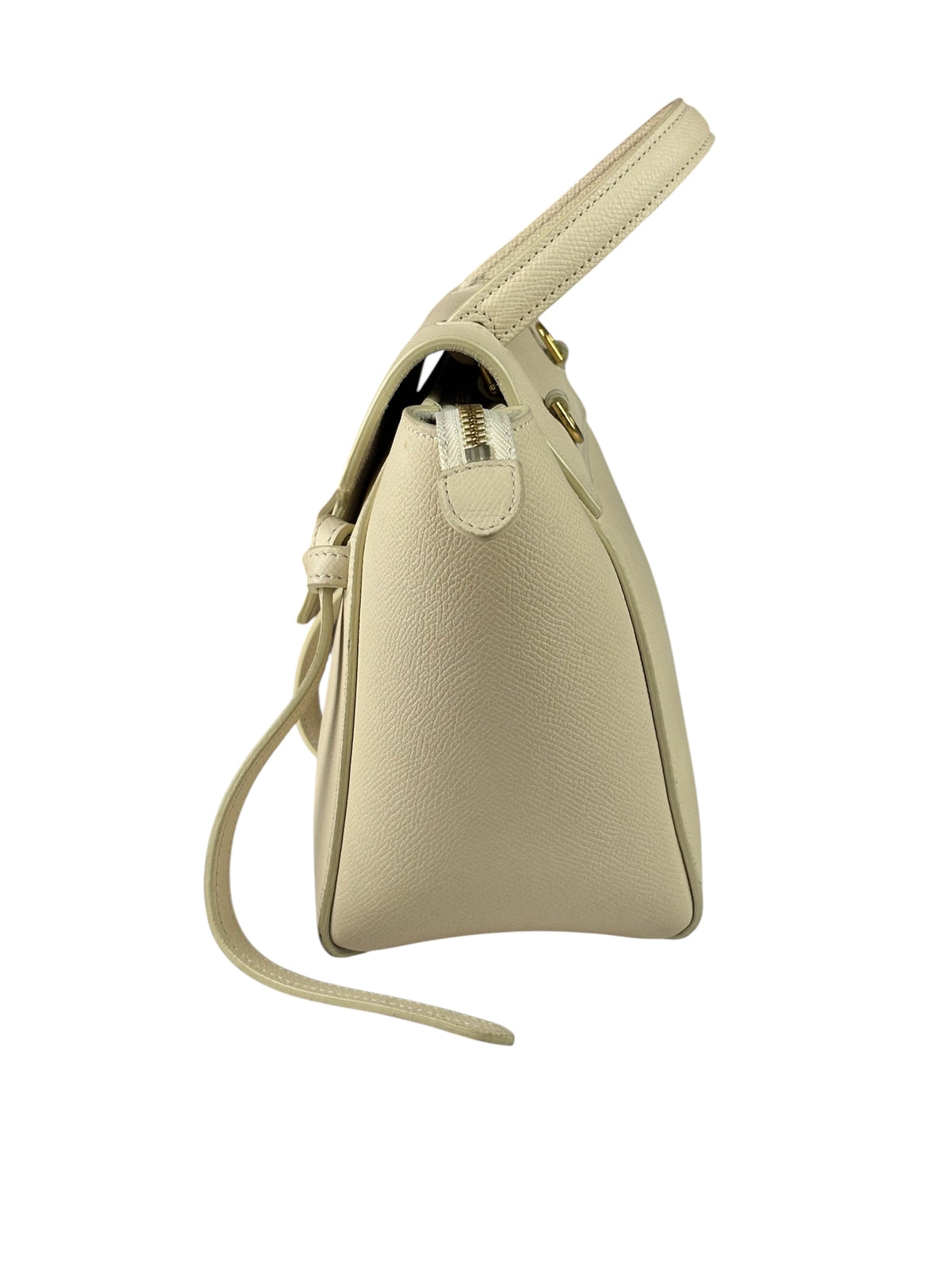 Celine White Grained Leather Small Belt 2Way Handbag