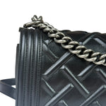 Chanel Black Leather Diamond Quilted Medium Boy Bag 2012