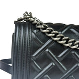 Chanel Black Leather Diamond Quilted Medium Boy Bag 2012