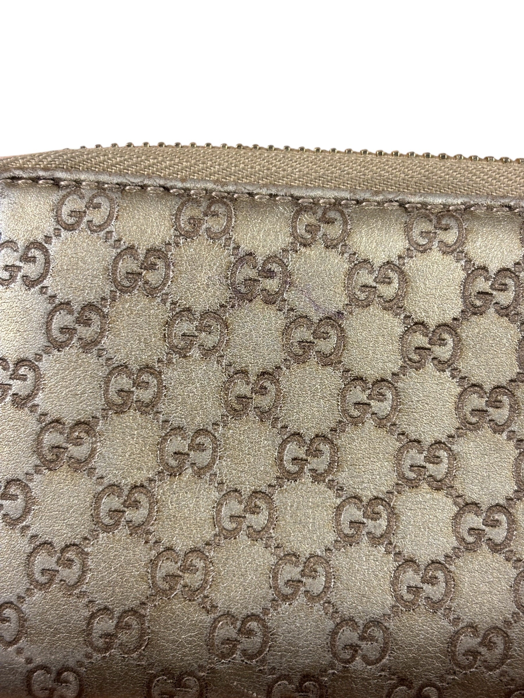 Gucci Metallic Gold Patent Leather GG Zippy Compressed Wallet
