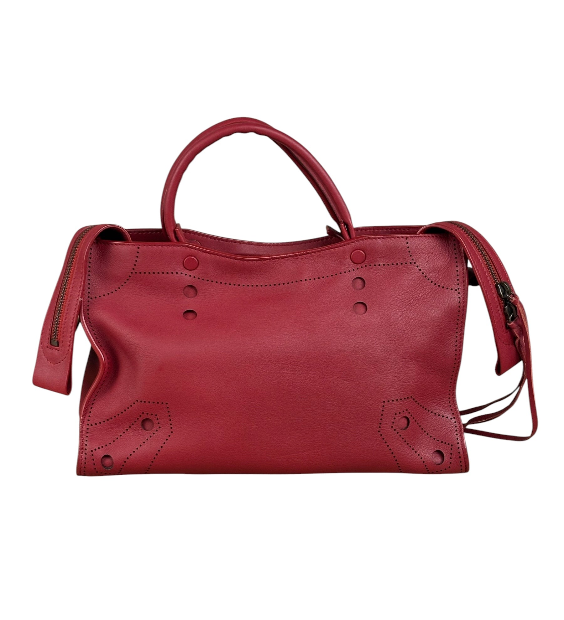 Balenciaga Red Leather Blackout City Two-Way Bag