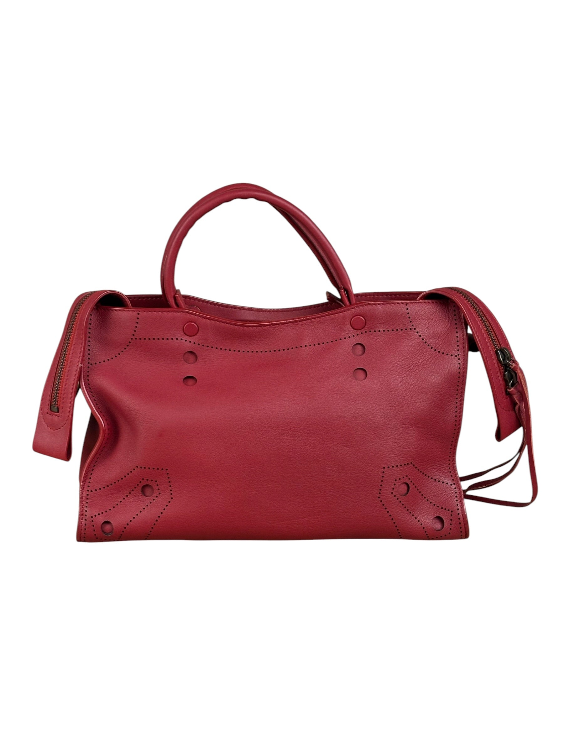 Balenciaga Red Leather Blackout City Two-Way Bag