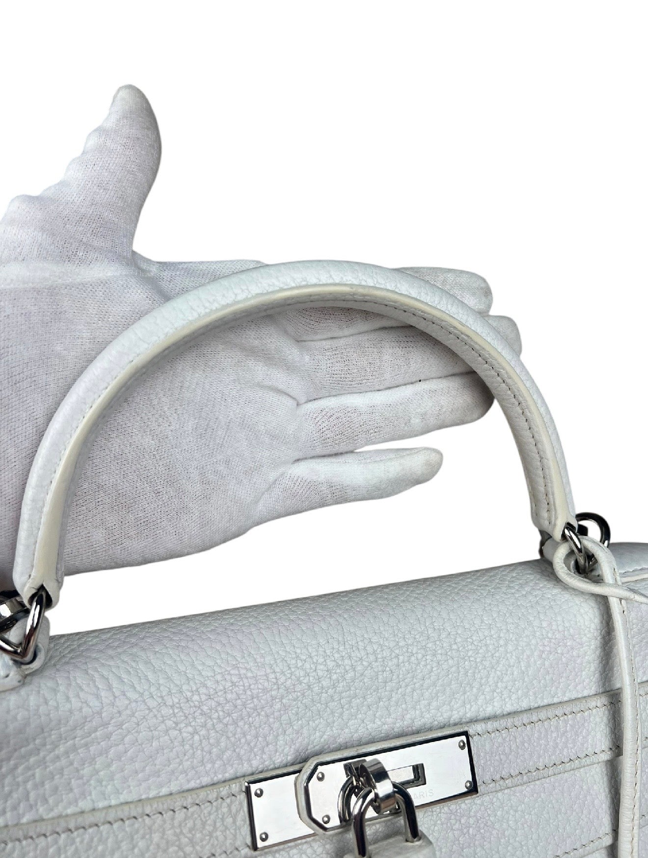 Hermes Kelly 32 White Clemence Leather Handbag 2008