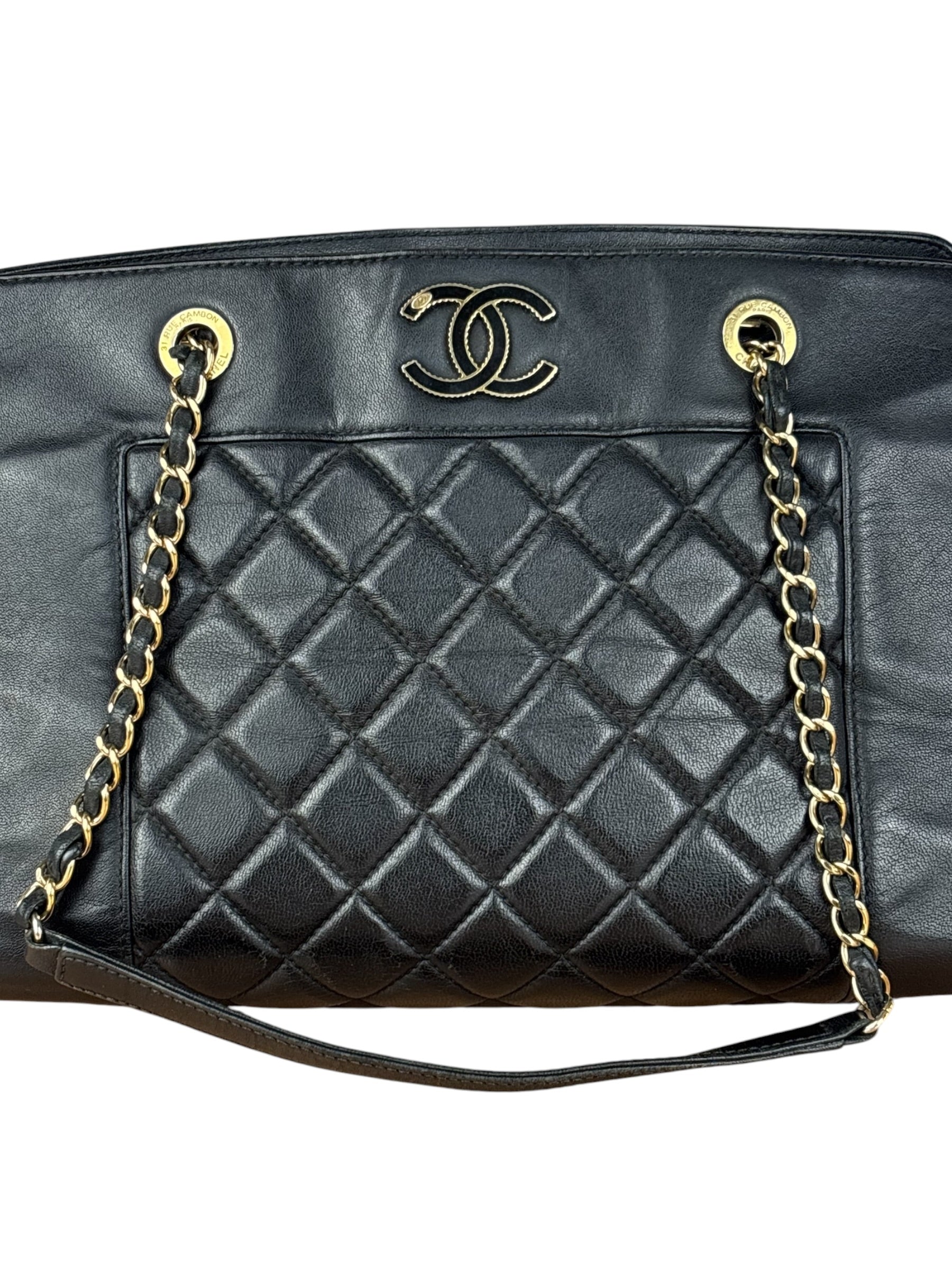 Chanel Vintage Black Quilted Mademoiselle Leather Shoulder Bag
