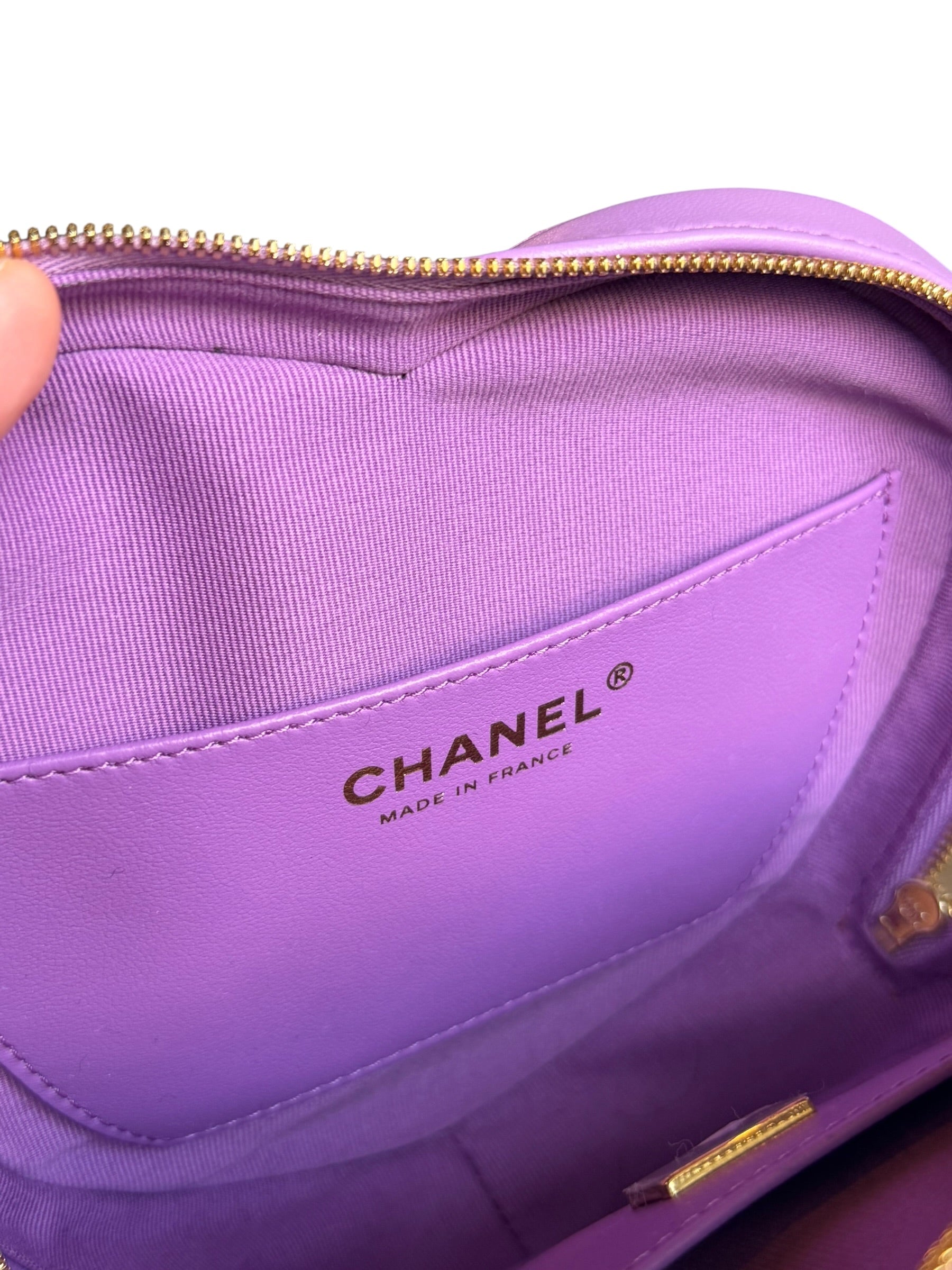 Chanel CC In Love Purple Quilted Leather Heart Bag 2022