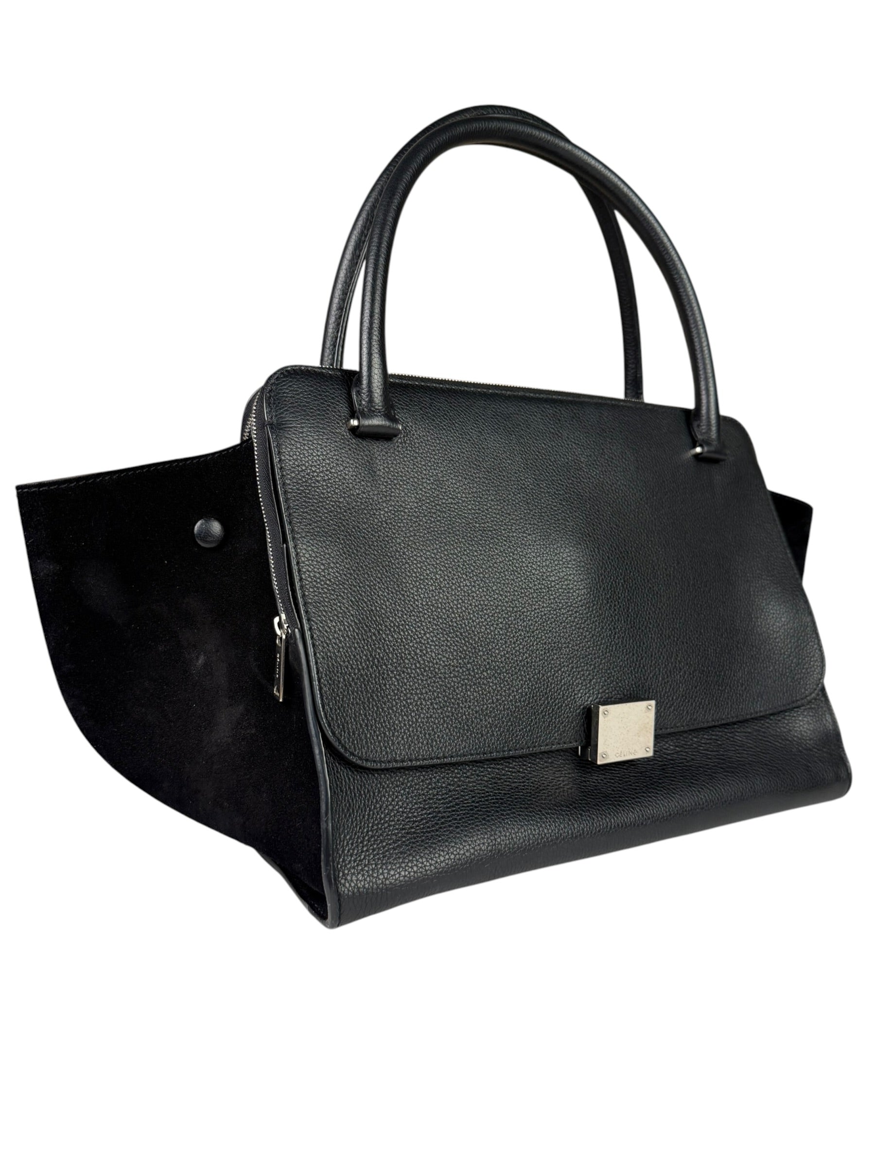 Celine Black Leather/Suede Trapeze Medium Handbag