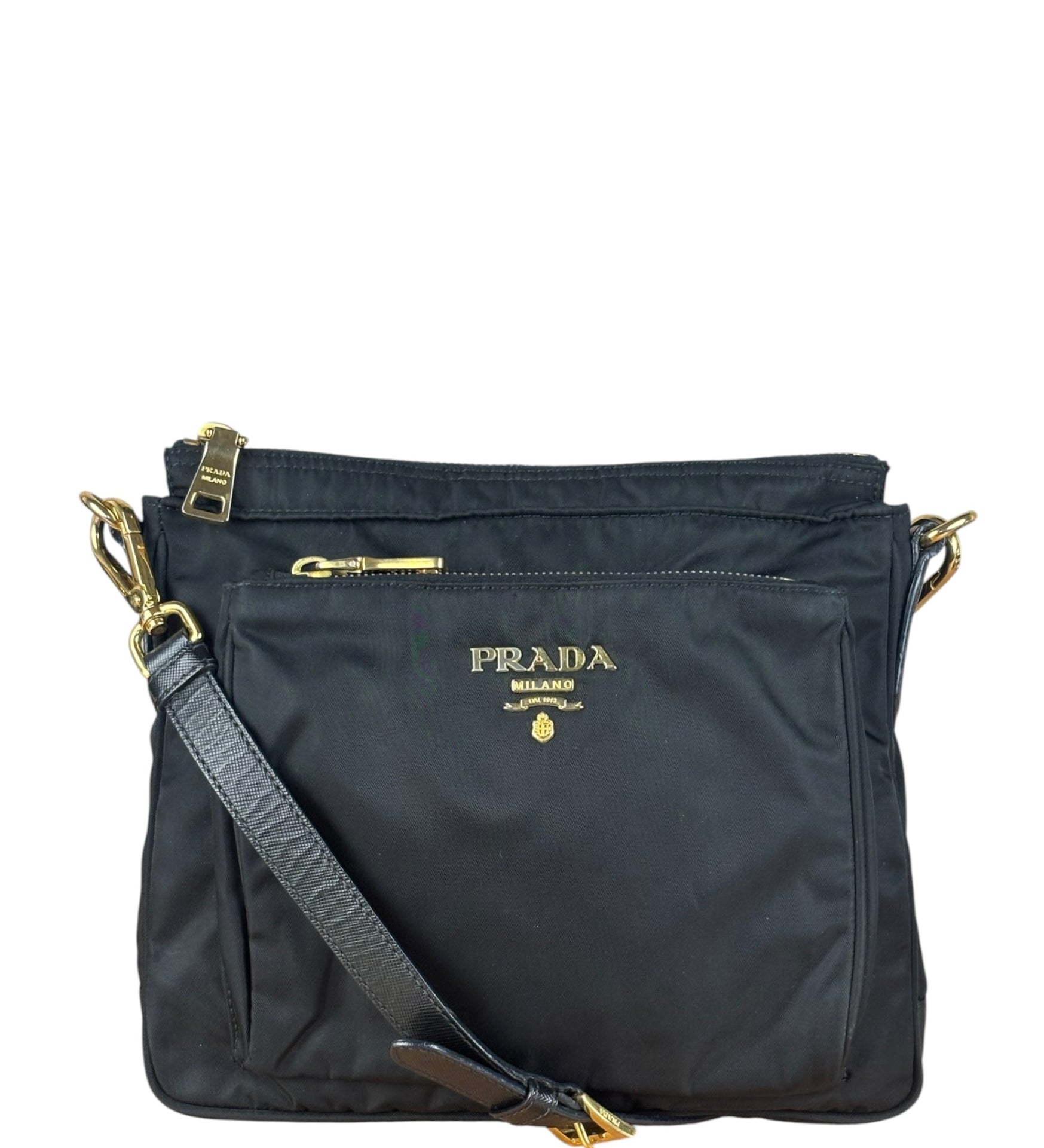 Prada Black Tessuto Nylon Leather Trim Crossbody Shoulder Bag