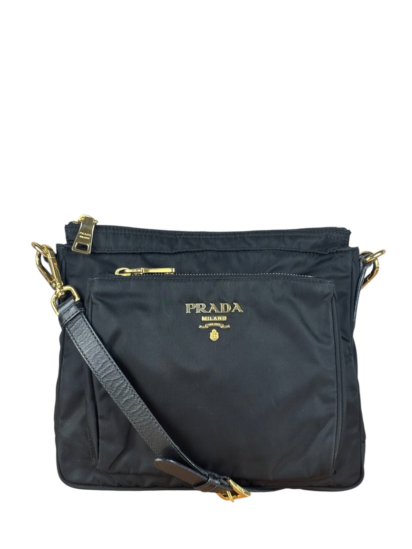 Prada Black Tessuto Nylon Leather Trim Crossbody Shoulder Bag