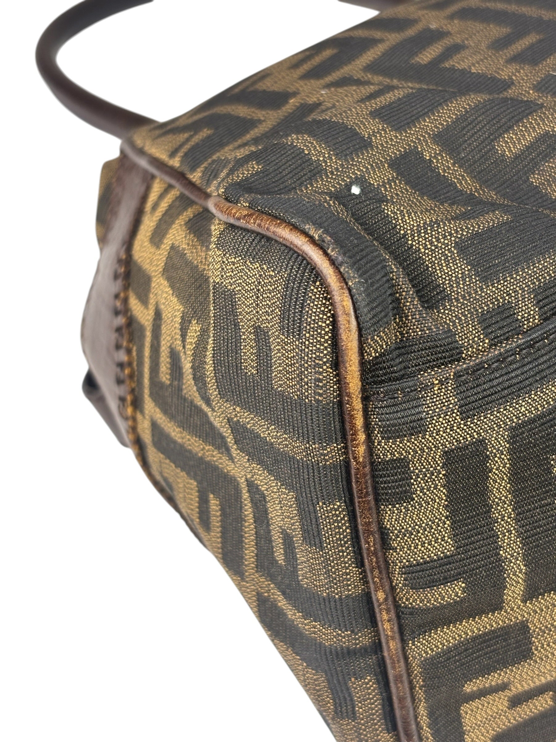 Fendi Vintage Brown Leather Trim Zucca De Jour Media Tote