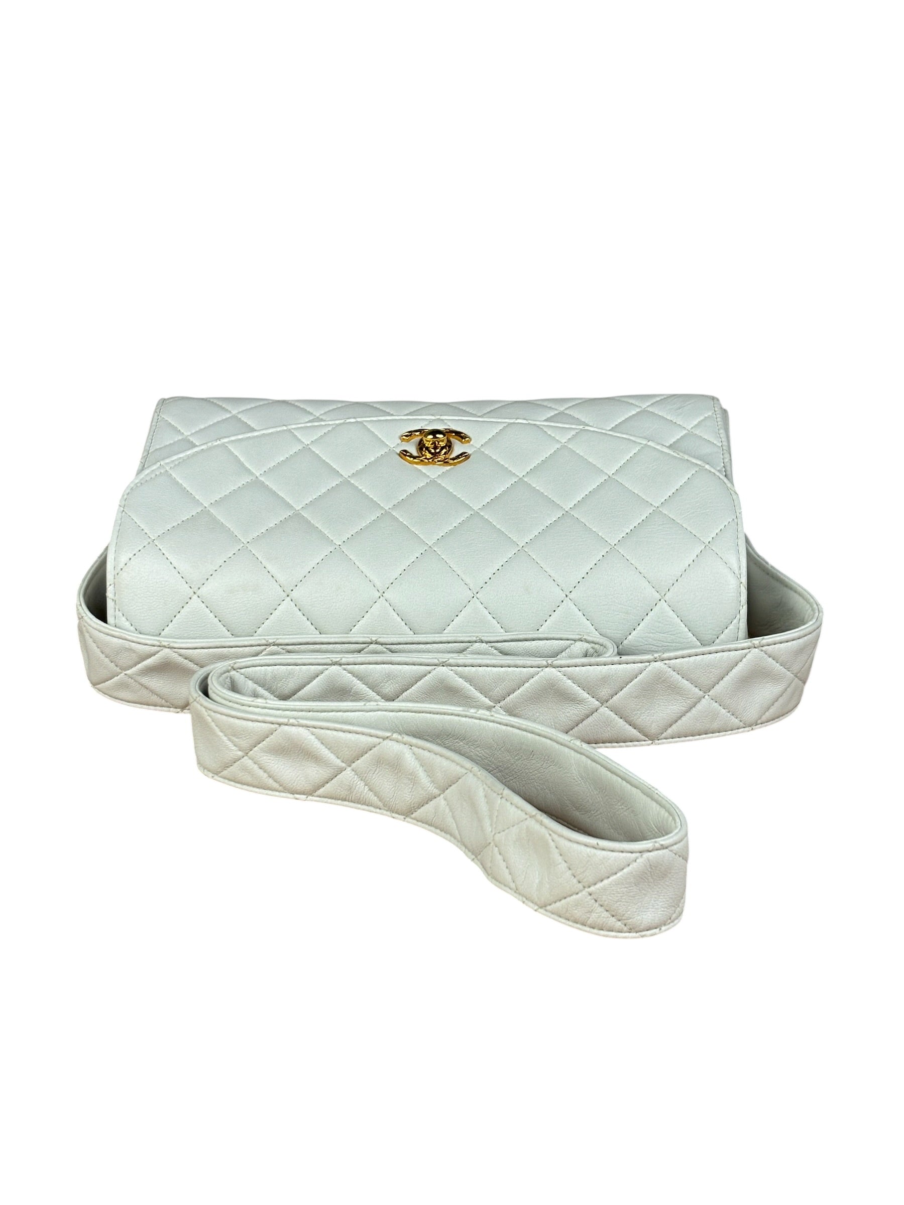 Chanel Vintage White Quilted Leather Flap Bag 1991