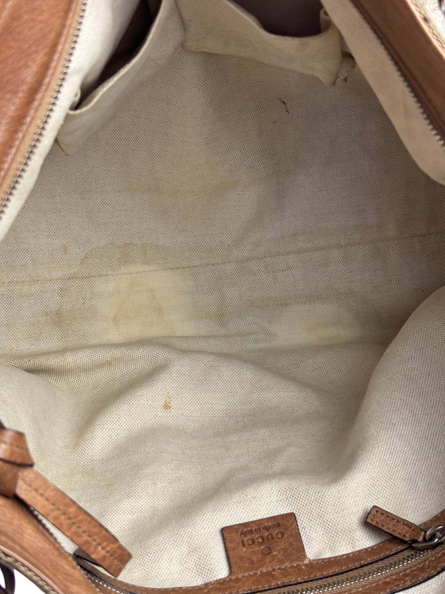Gucci Beige/Brown Leather GG Satchel Two-Way Bag