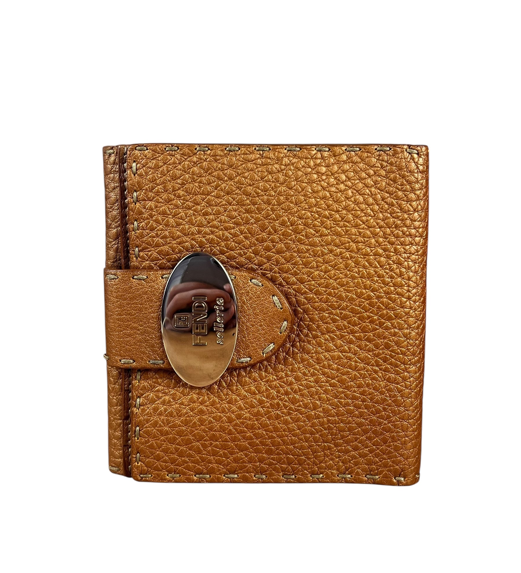 Fendi Bronze Bi-Fold Pebbled Leather Wallet