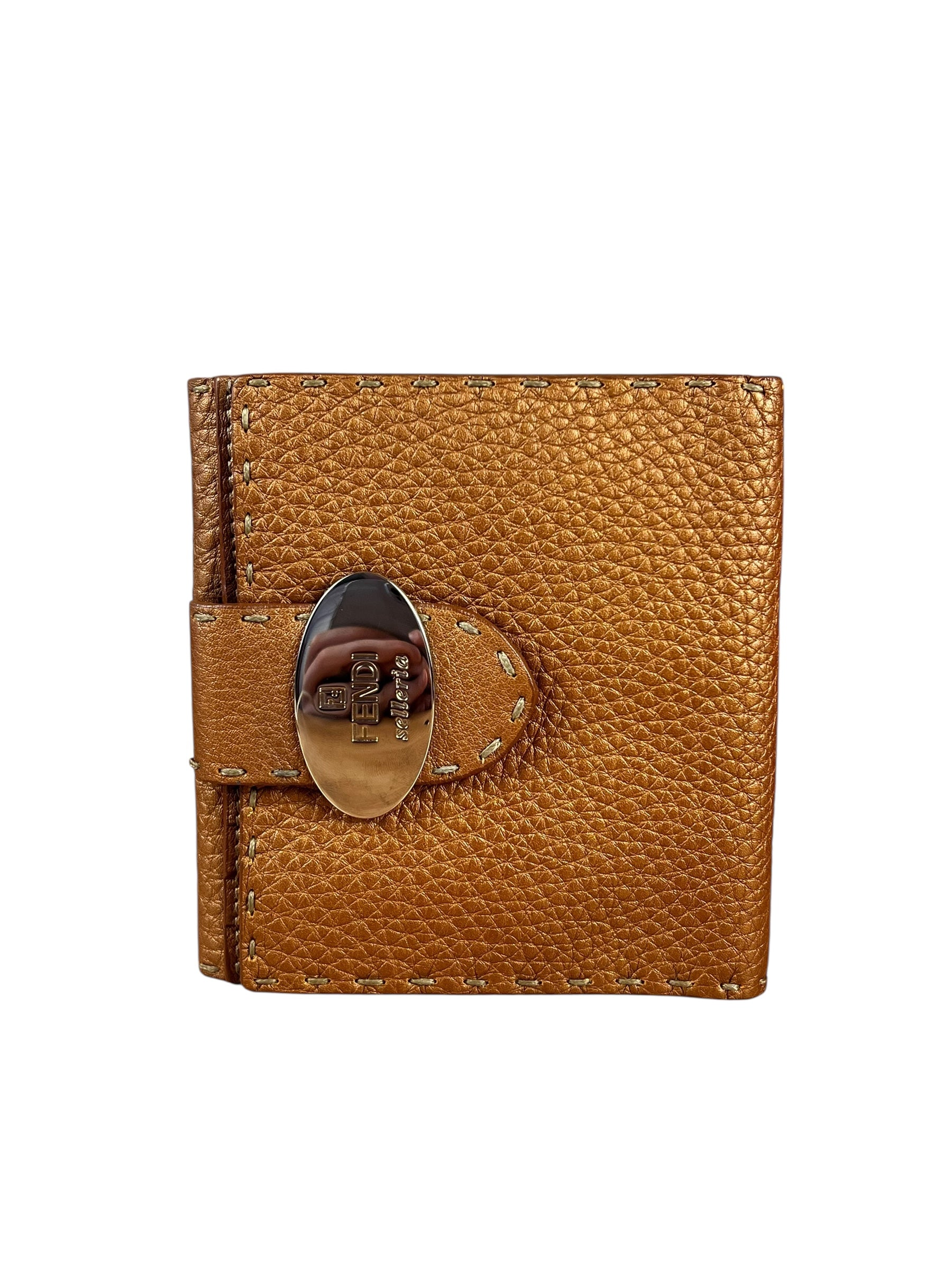 Fendi Bronze Bi-Fold Pebbled Leather Wallet