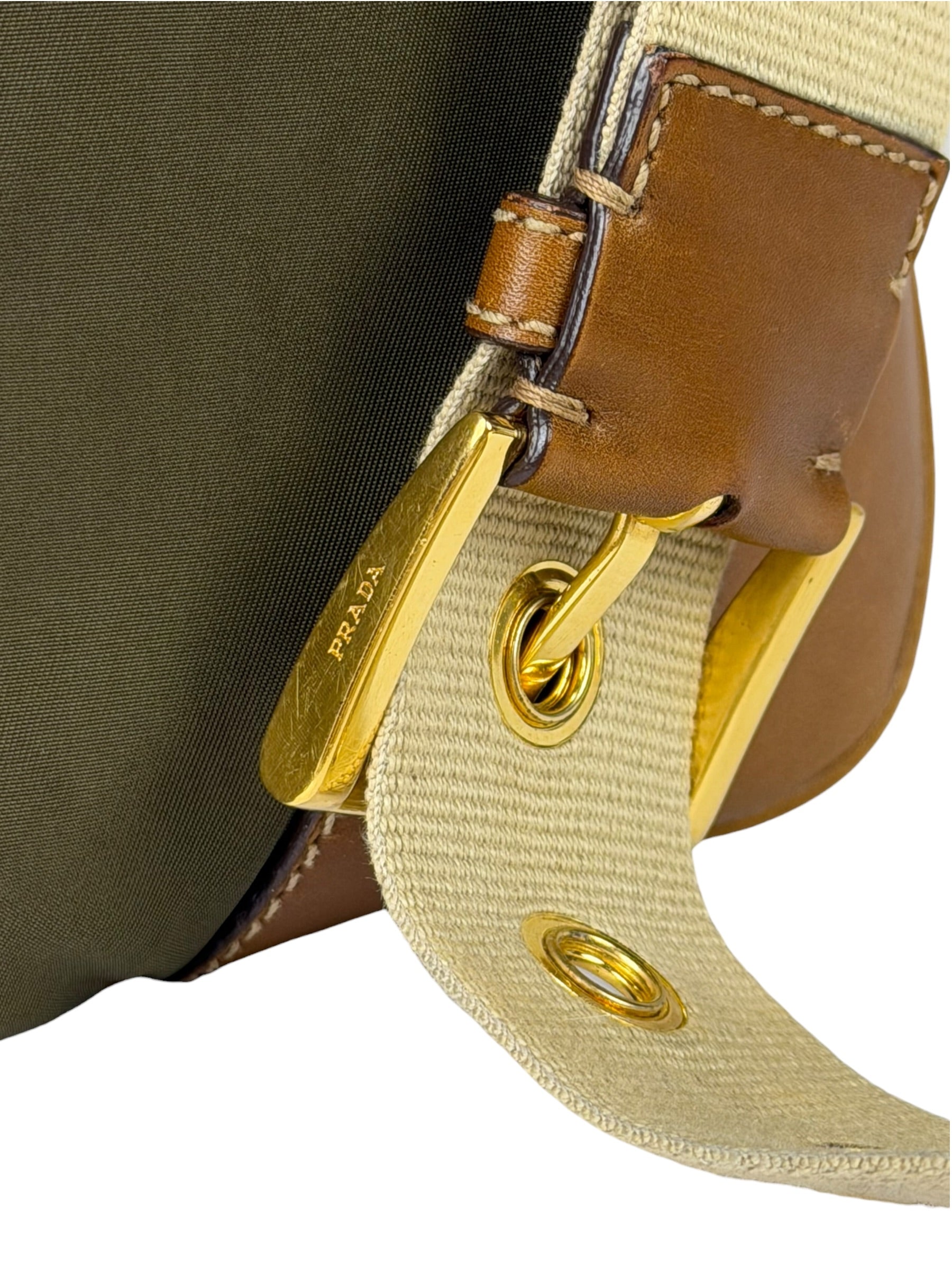 Prada Green/Brown Nylon/Leather Trim Crossbody Bag