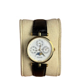 Gucci Vintage Black Leather Moonphase Triple Calendar Watch