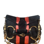 Gucci GG Black/Pink Canvas Horsebit Chain Shoulder Bag