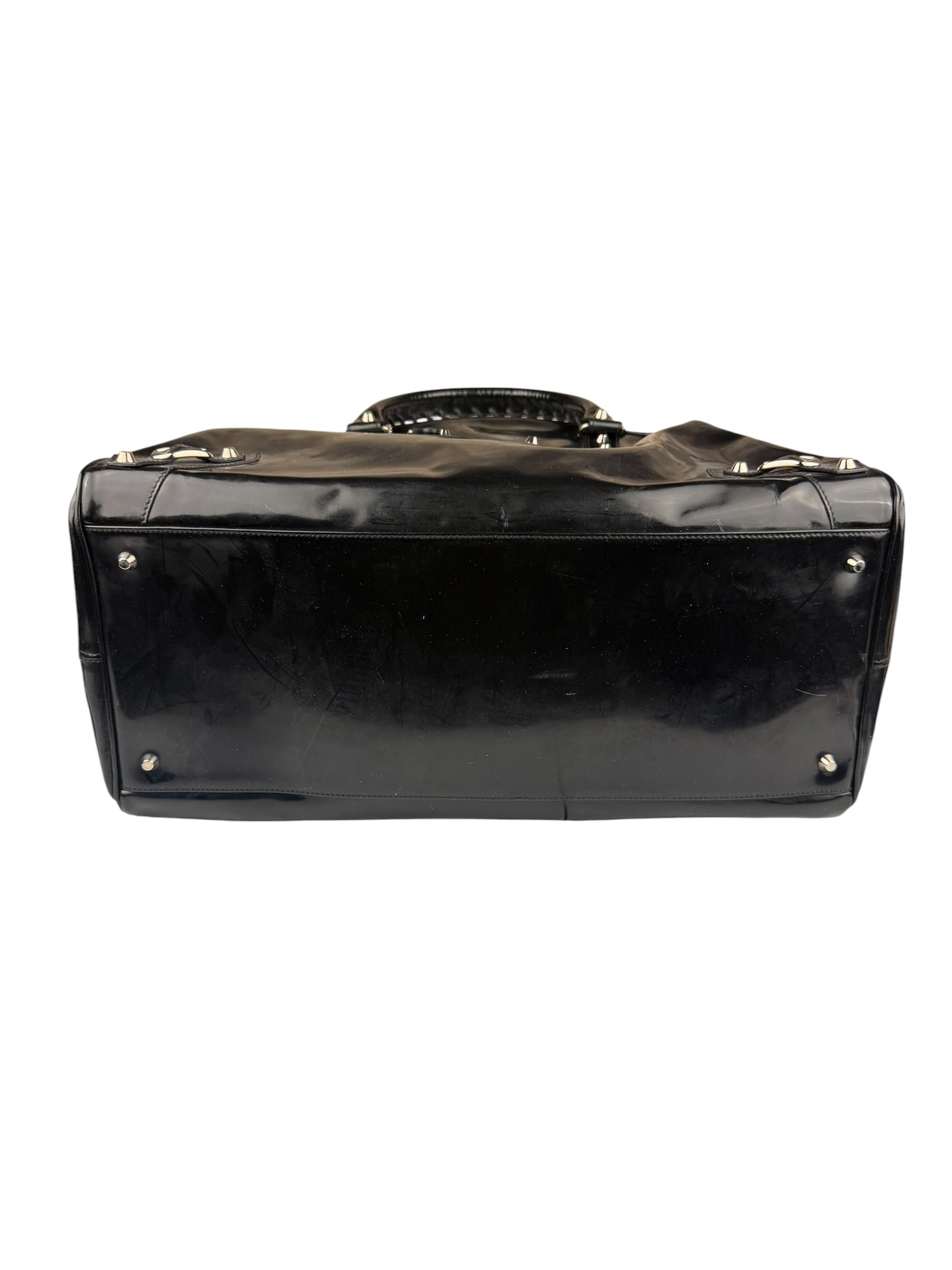 Balenciaga Black Patent Leather Weekender Handbag