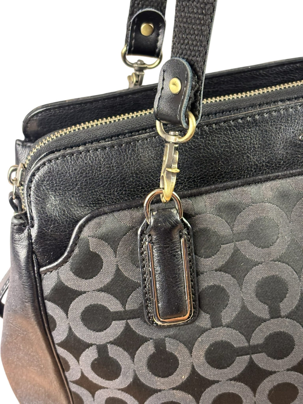 Coach Black Leather Trim Madison Op Art Sateen Phoebe Shoulder Bag