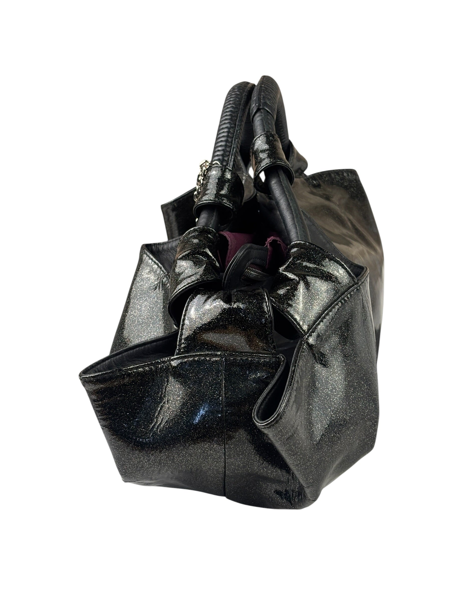 Loewe Black Patent Leather Anagram Glitter Nappa Aire Handbag