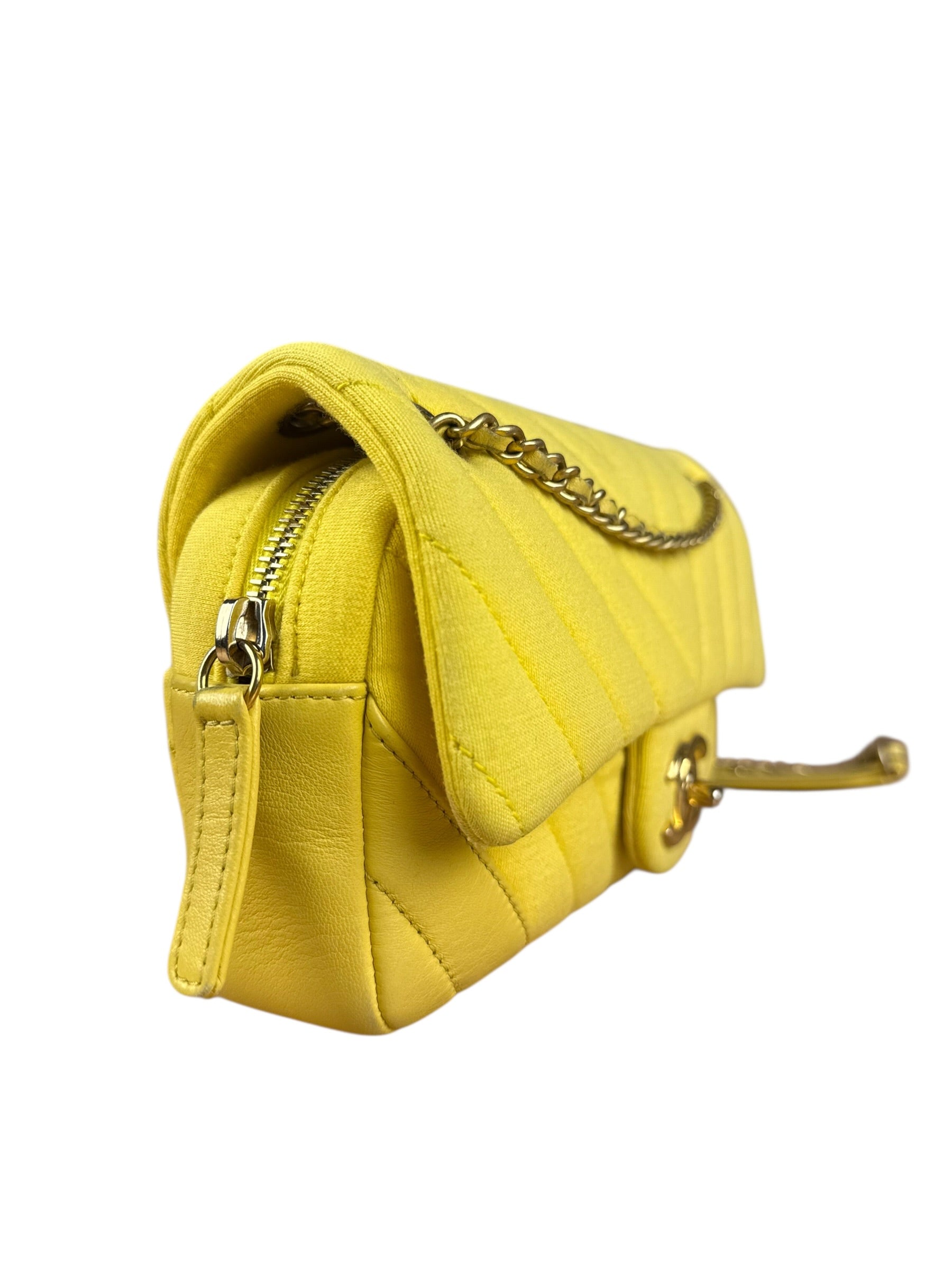 Chanel Yellow Chevron Flap Chain Shoulder Bag 2015