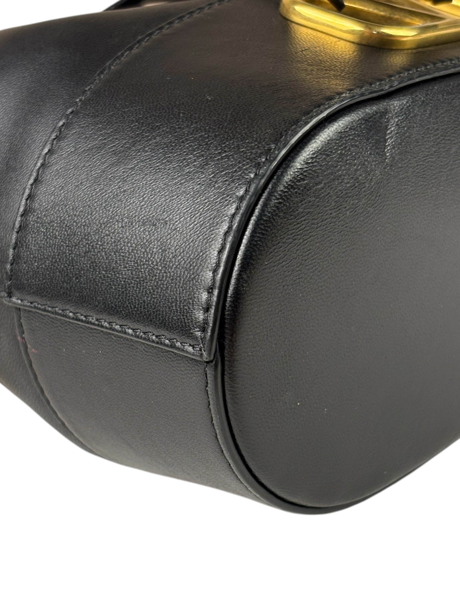 Valentino Black Leather Garavani Mini V Logo Signature Bucket Bag