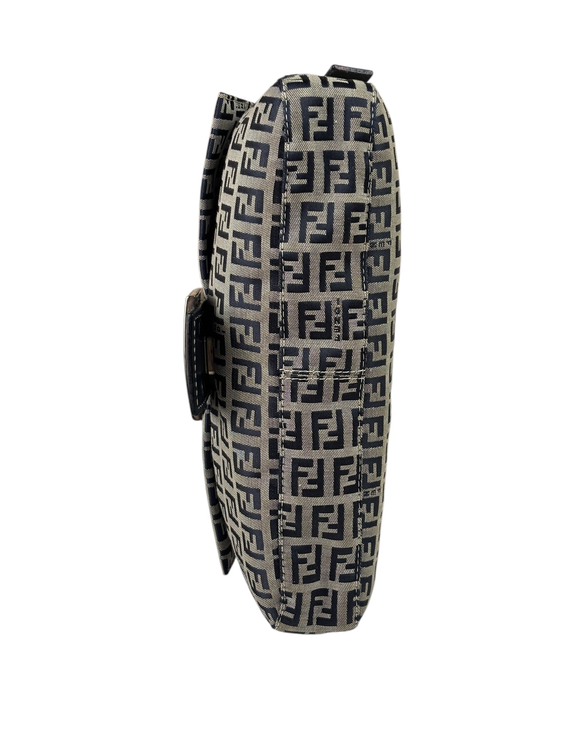 Fendi Navy Leather Trim Baguette