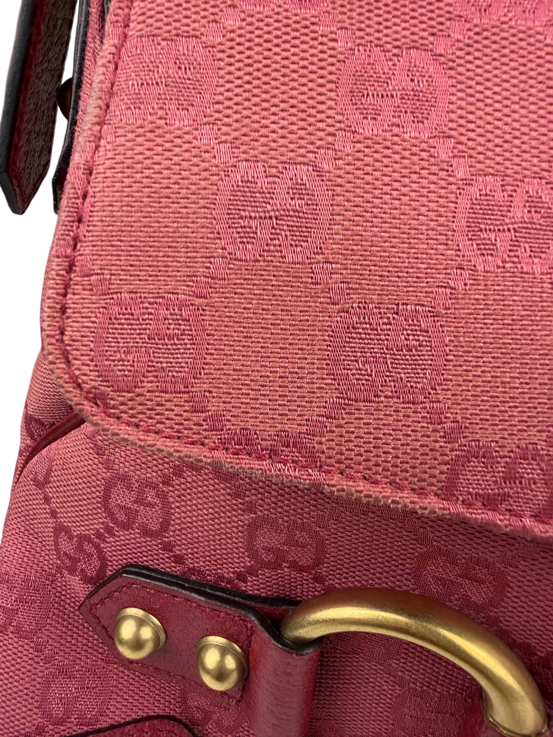 Gucci GG Vintage Pink Canvas Horsebit Shoulder Bag