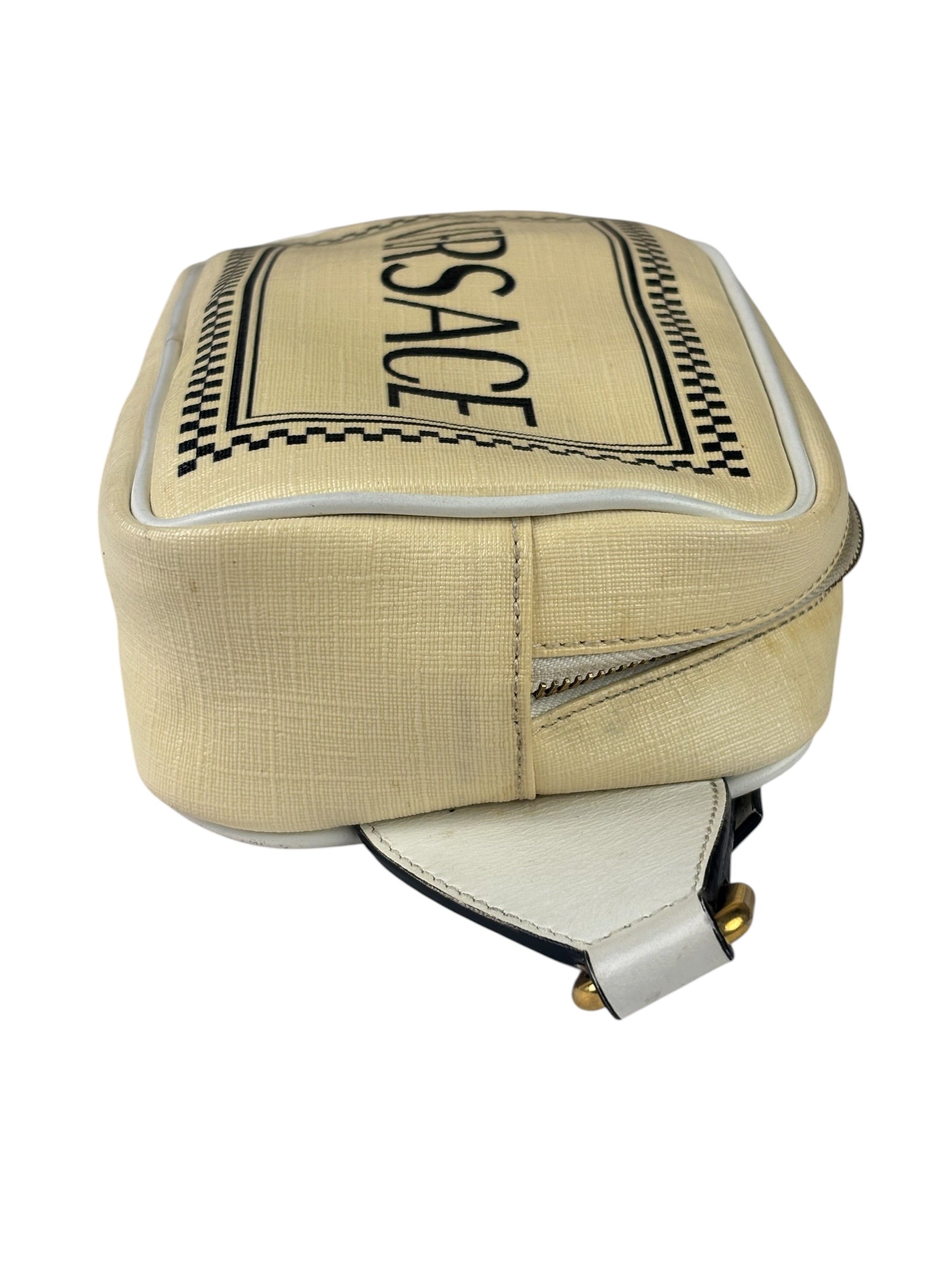 Versace Pastel Yellow Leather Logo Print Belt Bag