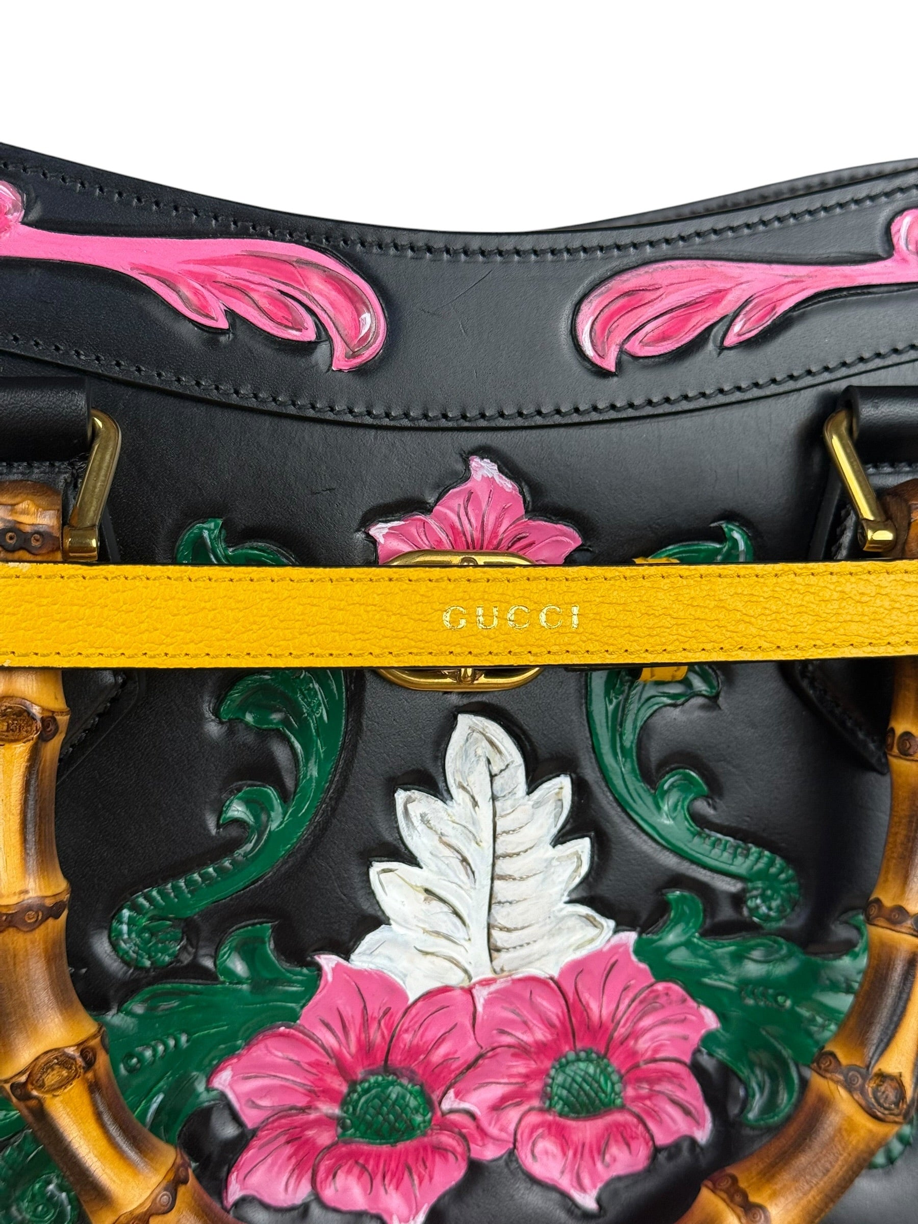 Gucci Black Leather Floral Limited Edition Diana 2Way Tote
