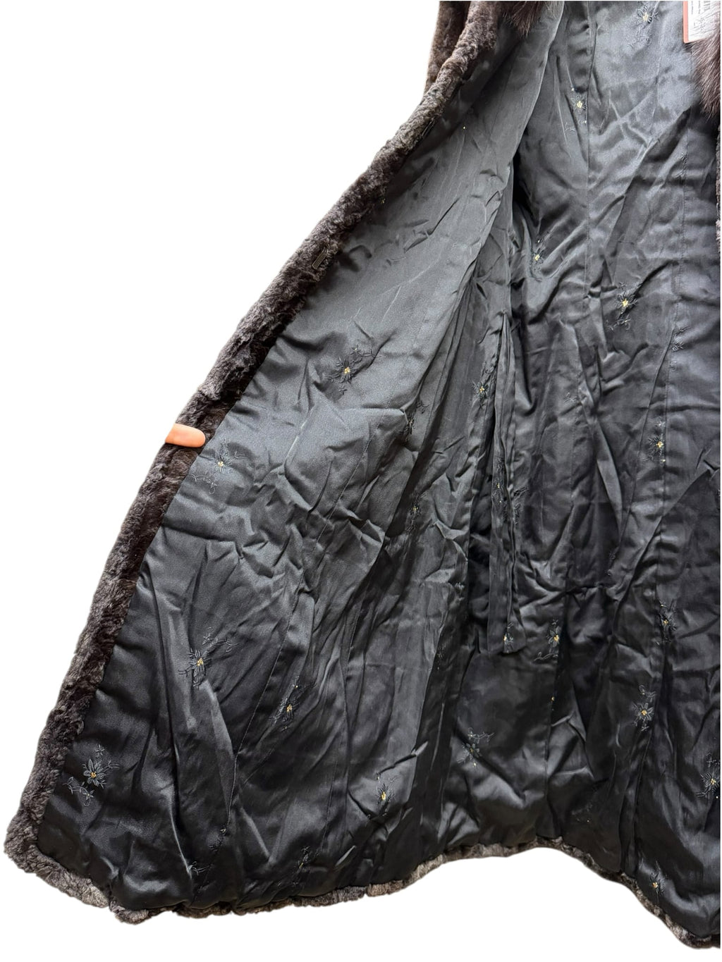 Vintage Emba Brown Mink Trim Persian Lamb Fur Long Coat
