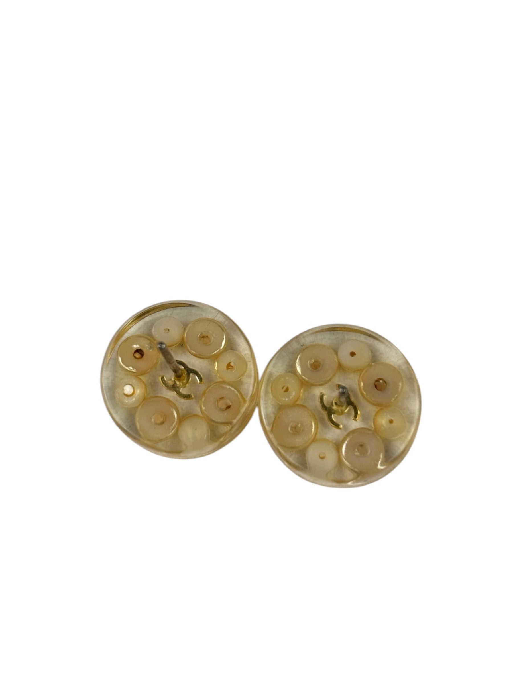 Chanel Vintage CC Clear Resin Faux Pearl Earrings